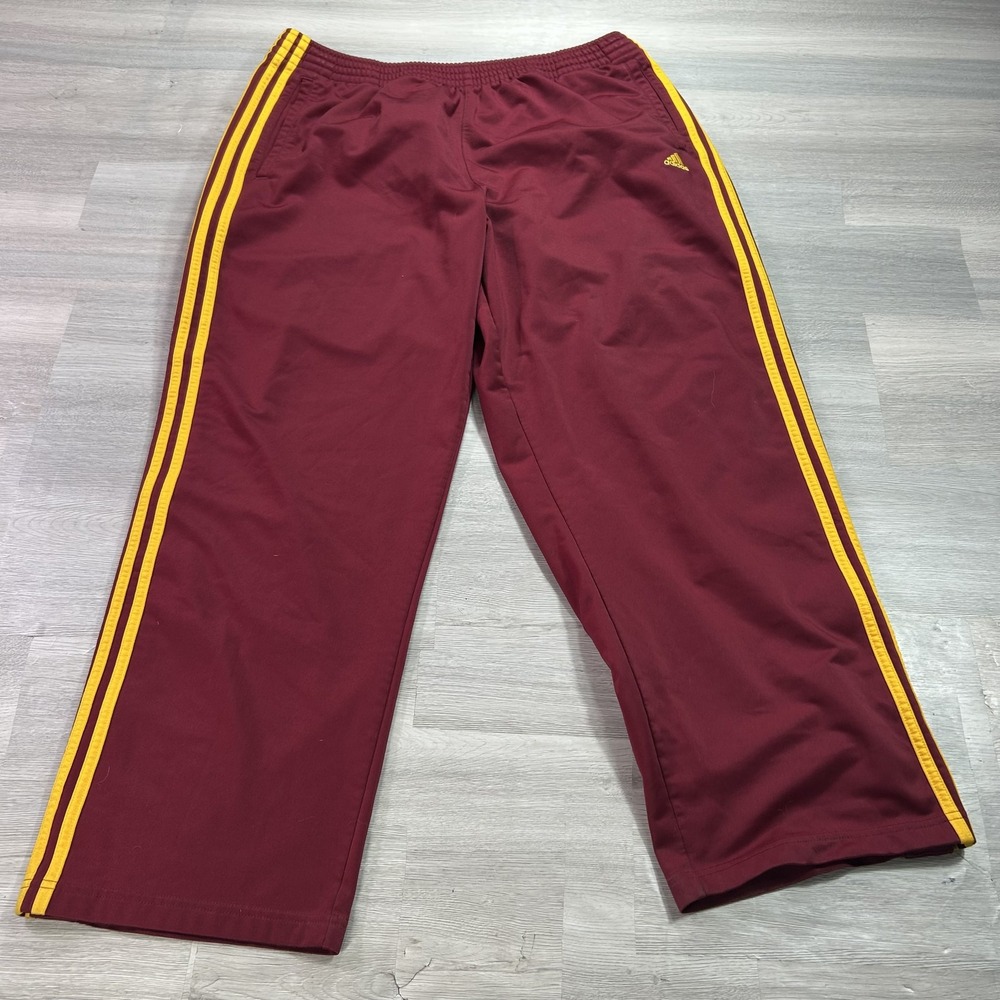 Adidas Track Pants Mens Large Red 3 Stripe Side Snap Tearaway Athletic 573785